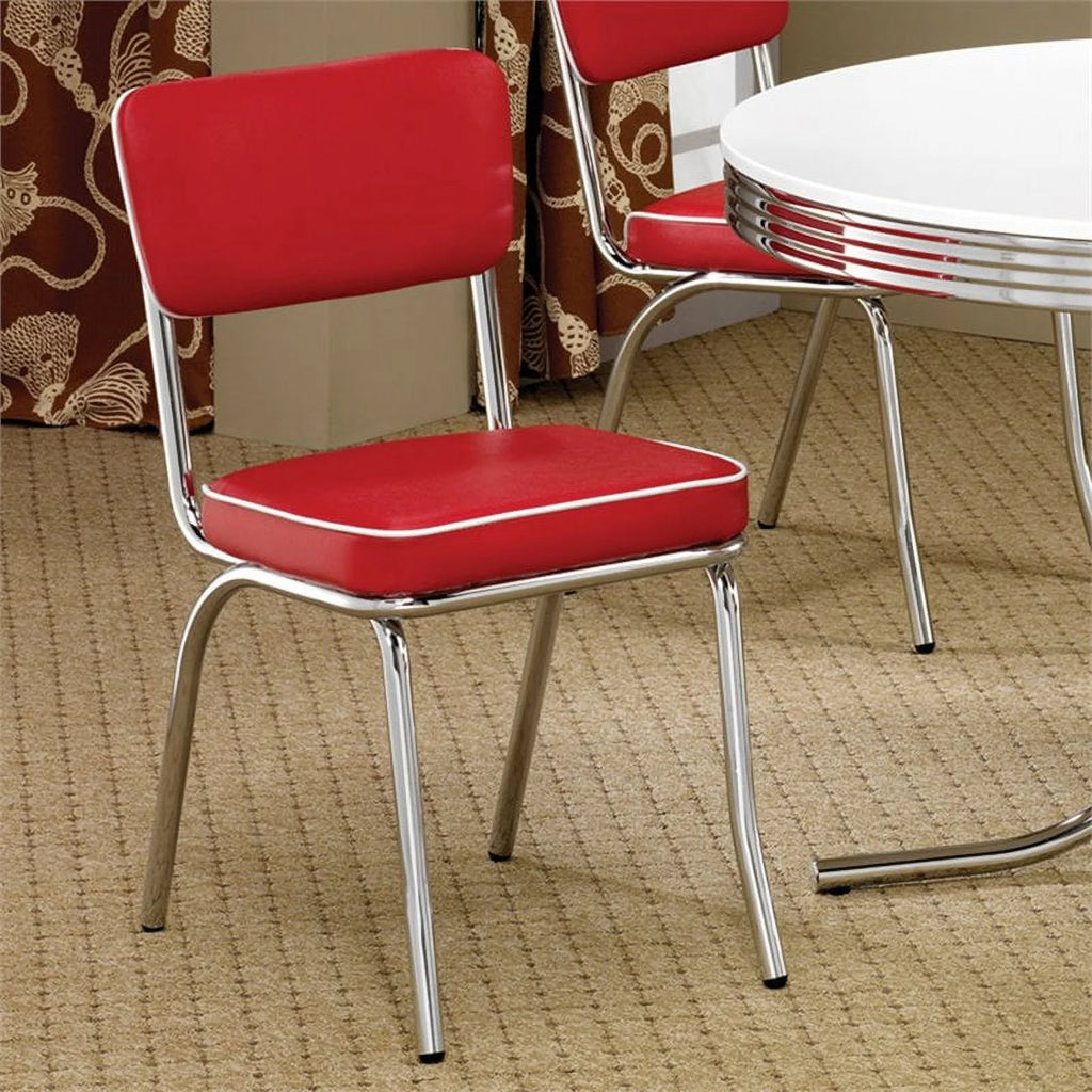 Red and Chrome Dining Side Chair N229