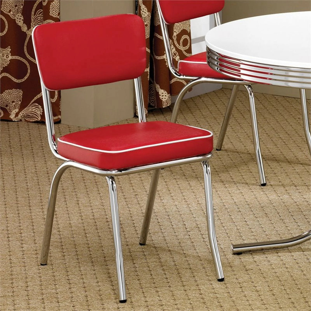 Red and Chrome Dining Side Chair N229