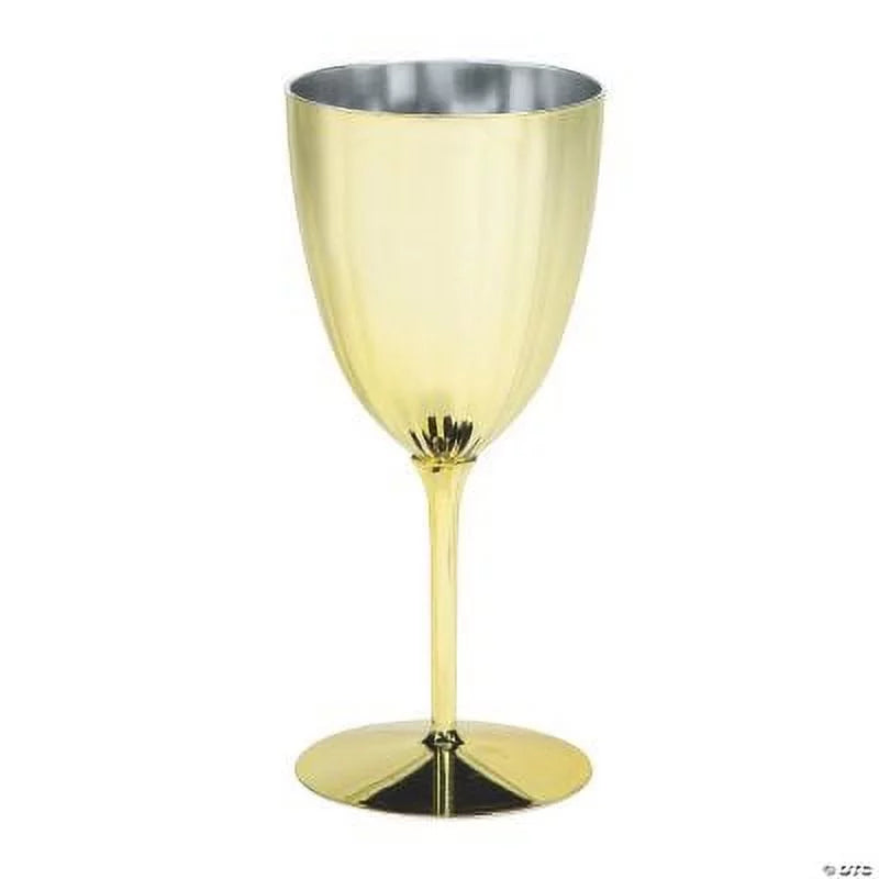 Gold Metallic Plastic Wine Glasses 12 Pcs B309