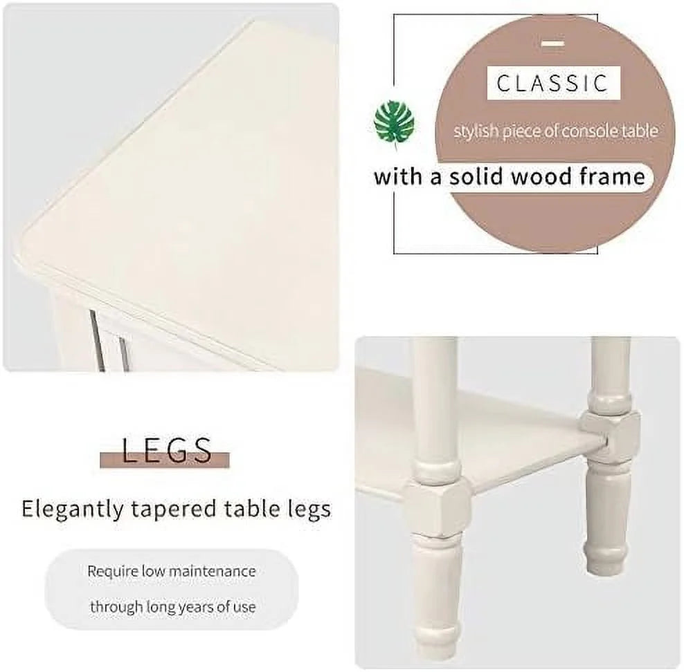 Narrow Console Sofa Table 3 Drawers Ivory White T75640