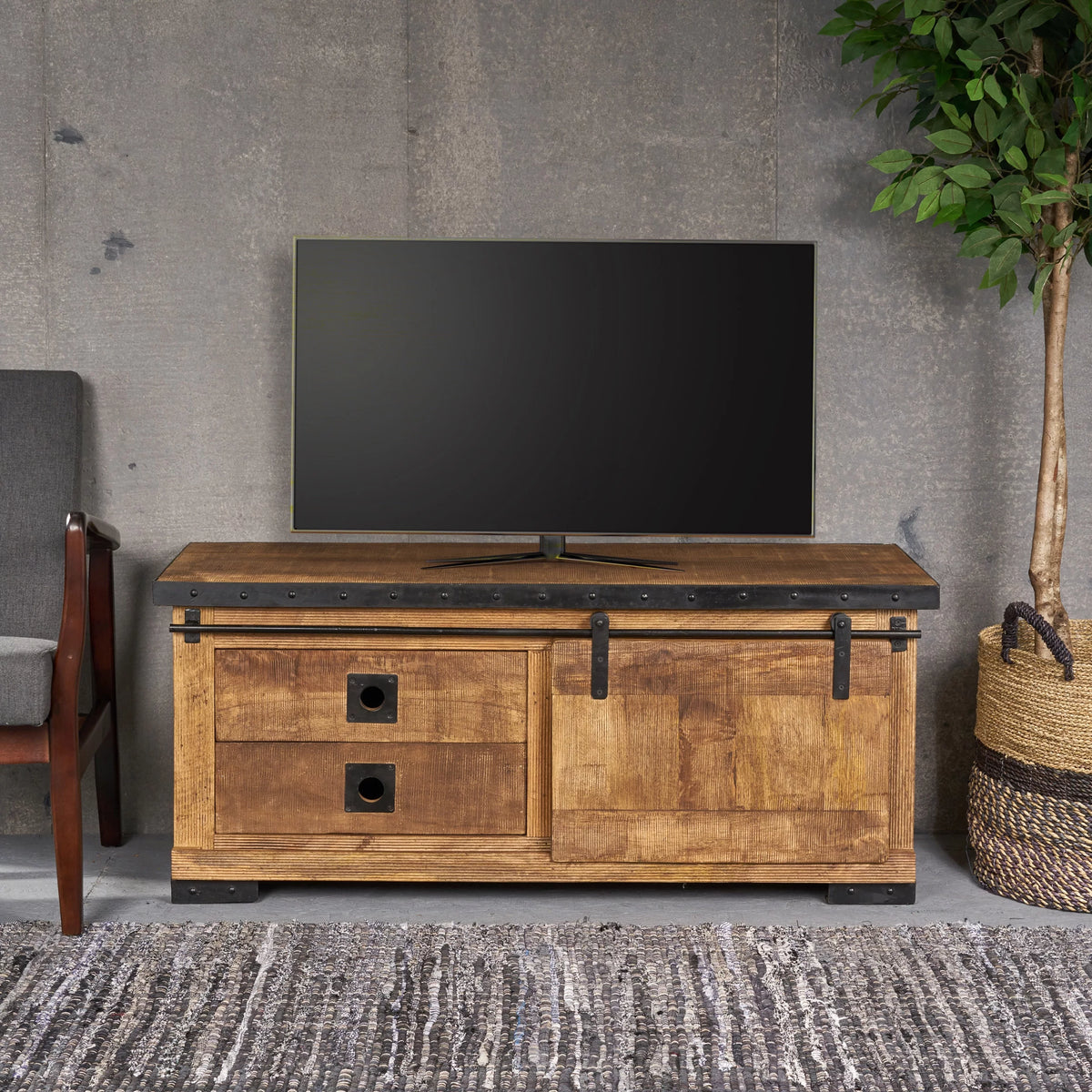 Natural and Black Mango Wood TV Stand Q4778