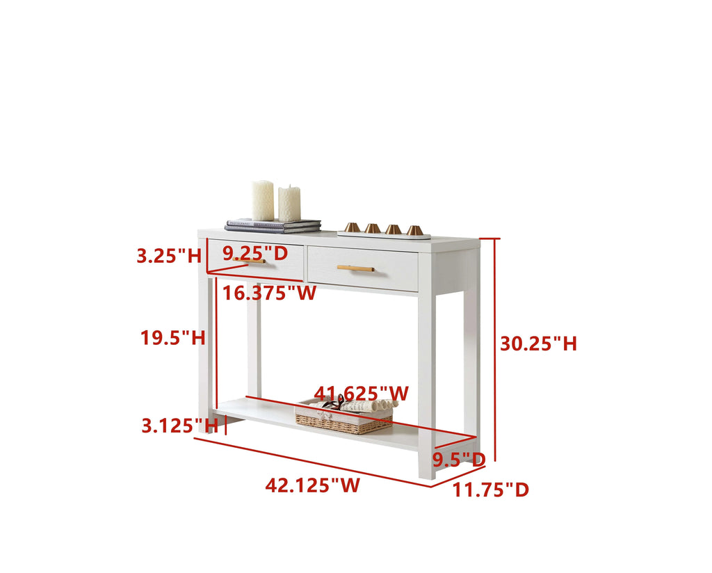 White Wood Console Table with 2 Drawers A564