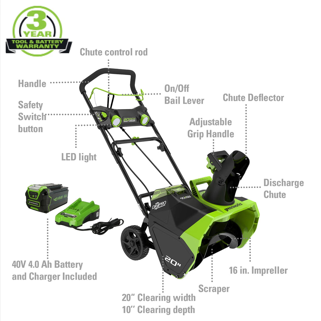40V 20-inch Cordless Brushless Snow Blower with 4.0 Ah Battery and Charger H8436