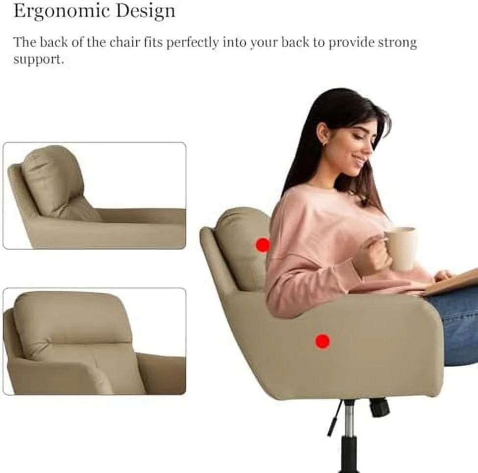 Beige PU Leather Office Chair with Pillow U7159