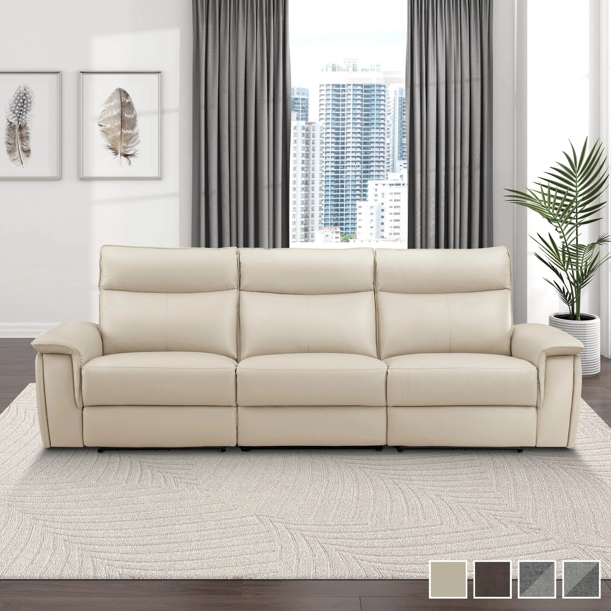Dark Brown Leather Polyester Double Reclining Sofa V6806