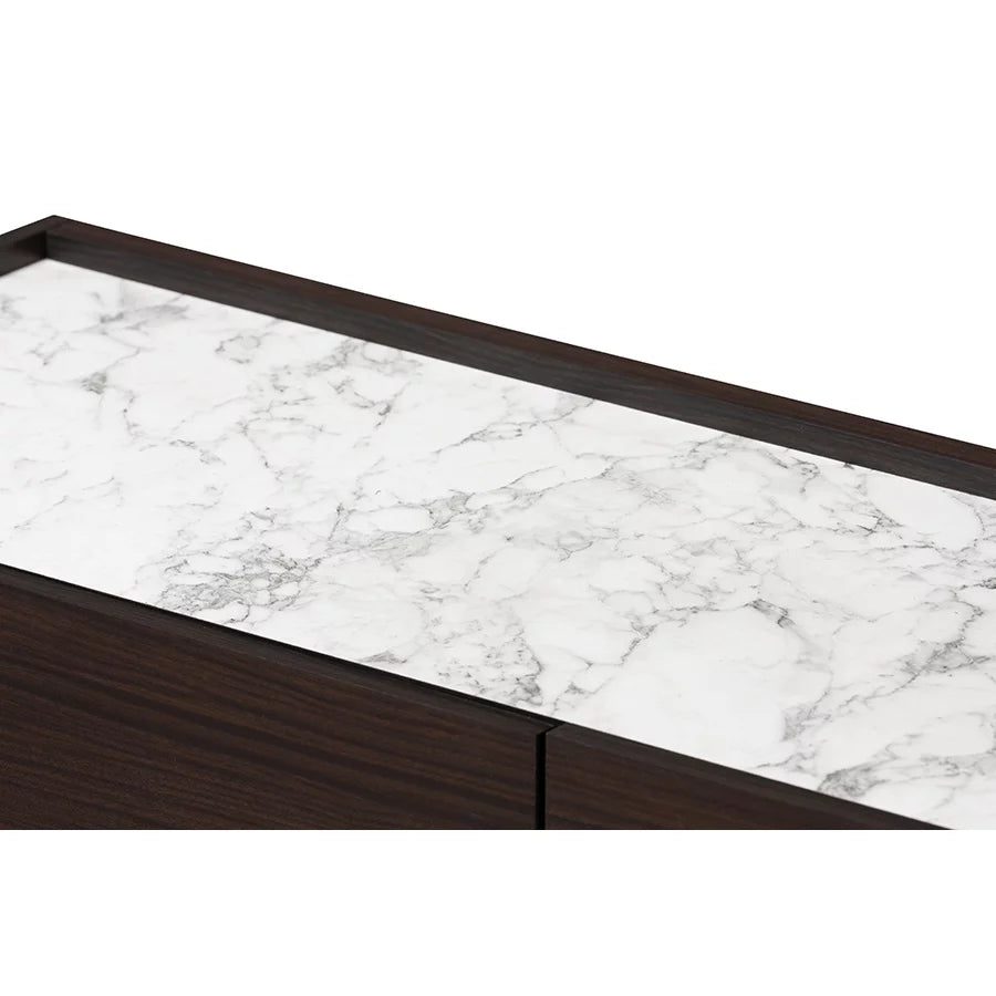 Dark Brown Gold Wood 6-Drawer Dresser with Faux Marble Top L123051
