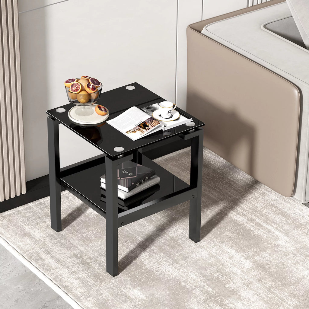 Black 2 Layer Glass End Table K4526