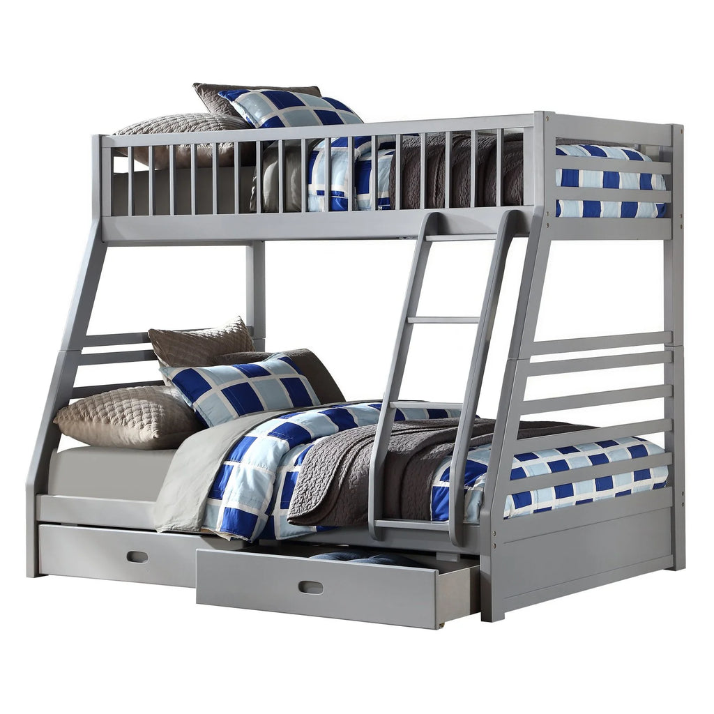 Gray Twin over Full Bunk Bed with 2 Drawers Q8084