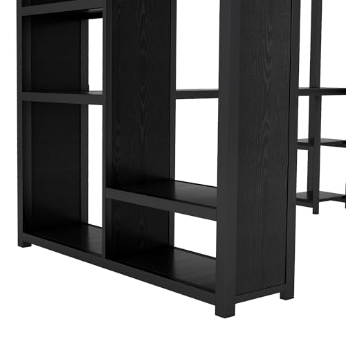 Full Size White Metal Loft Bed with Desk and Wardrobe D592