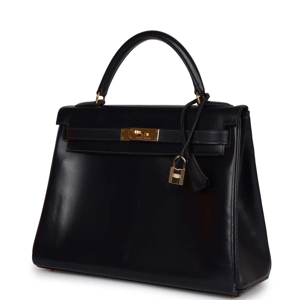 Vintage Navy Box Leather Bag with Gold Hardware Y51191
