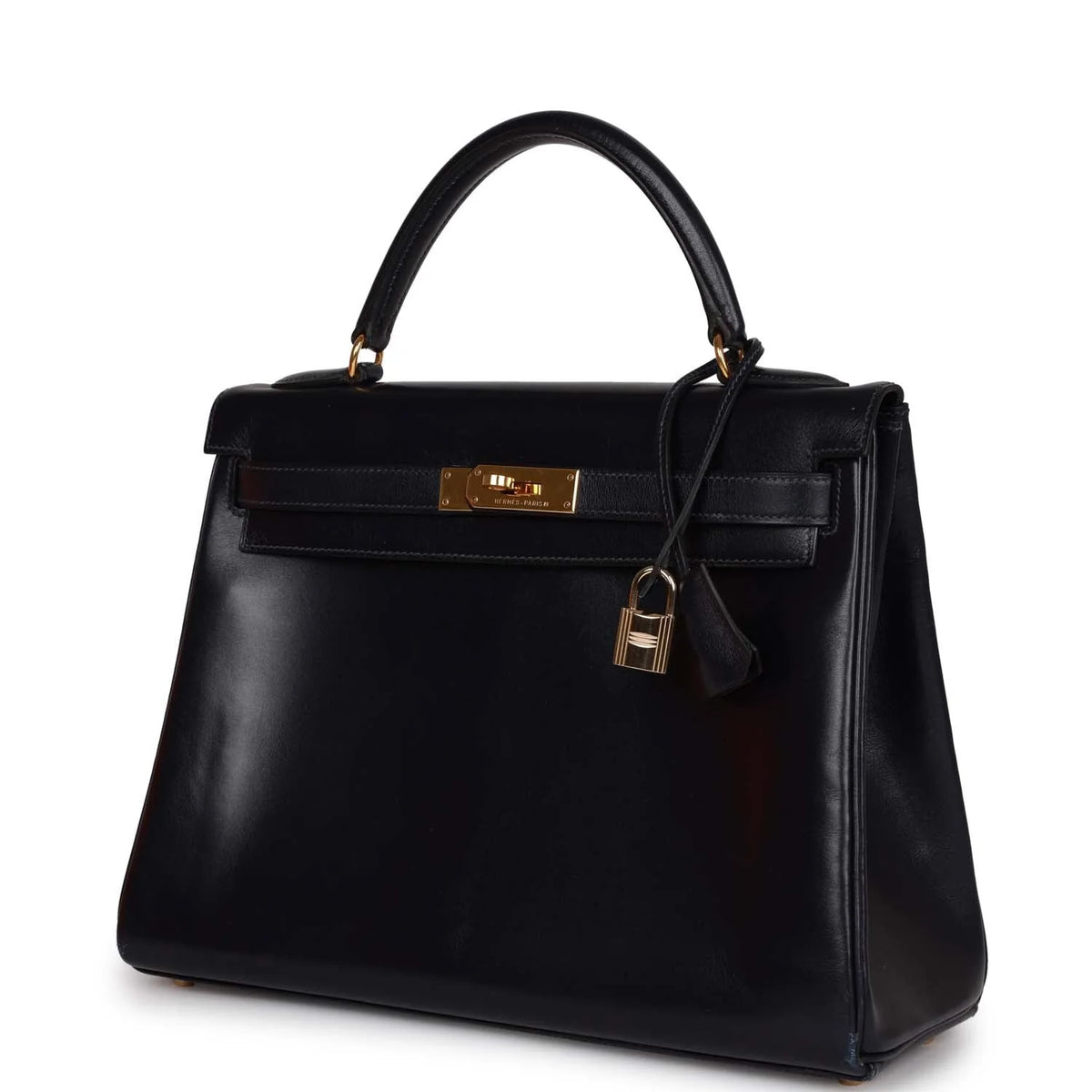 Vintage Navy Box Leather Bag with Gold Hardware Y51191