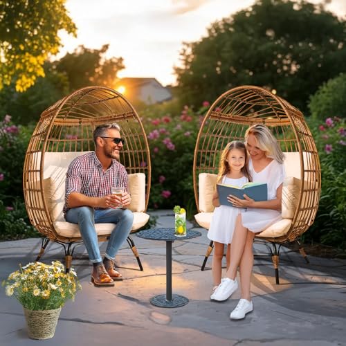 Ivory Wicker Egg Chair with Steel Frame F352124