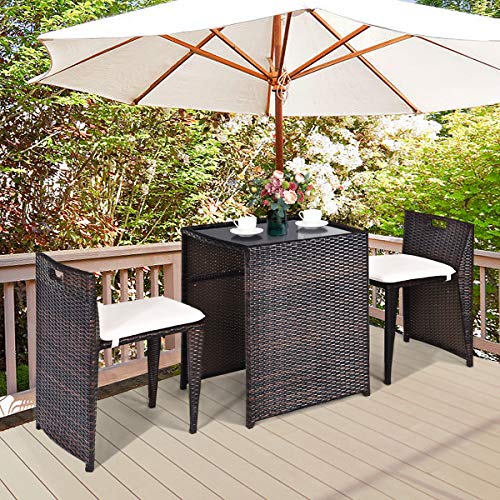 3 PCS Cushioned Outdoor Wicker Patio Set V906