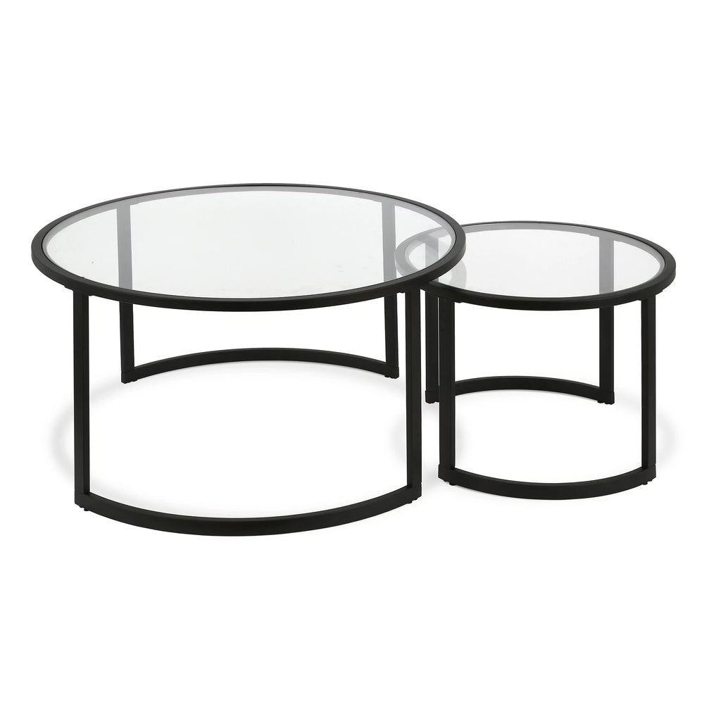 Black Glass Round Nested Coffee Table Set of 2 Z323669