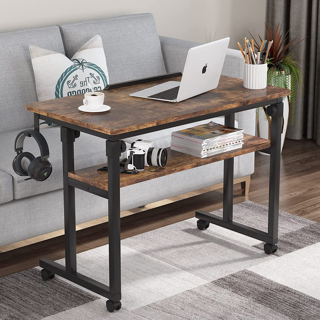 Height Adjustable Bedside Table on Wheels Brown V266