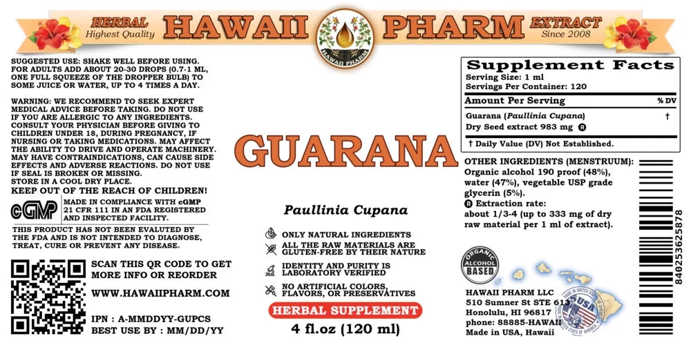Guarana Dry Seed Liquid Extract 4 Fl.Oz X531
