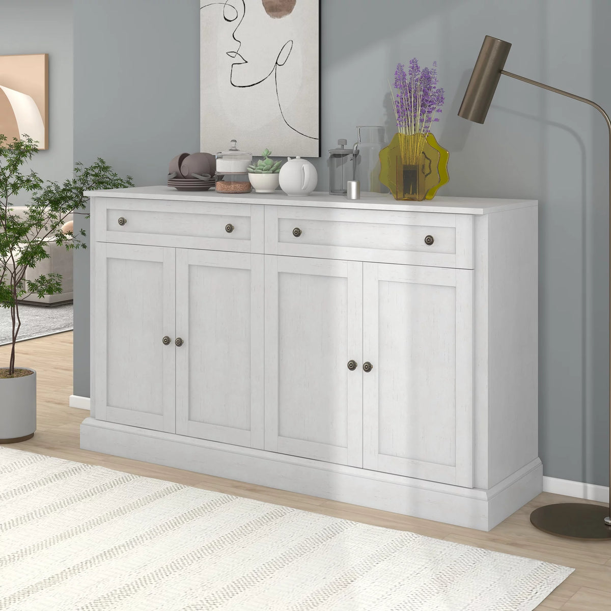 Antique White Kitchen Sideboard Buffet Cabinet with 2 Drawers & 4 Doors S78538