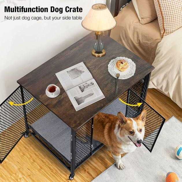 Dog Crate Furniture Side End Table with Tray G1597
