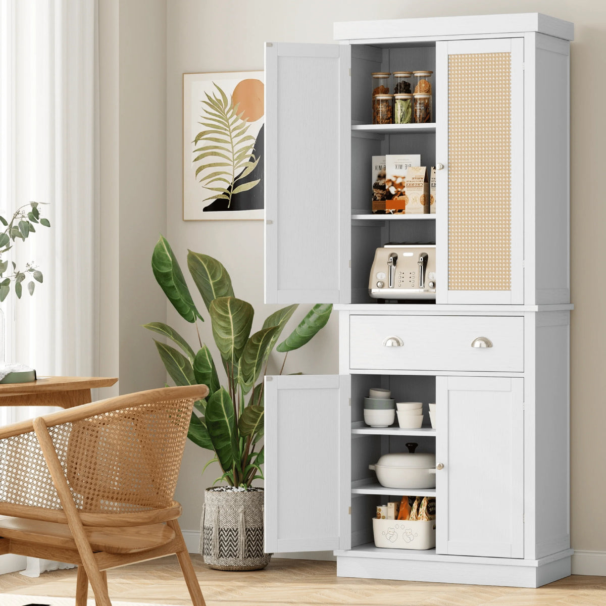 White Tall Kitchen Pantry with 4 Doors K77152