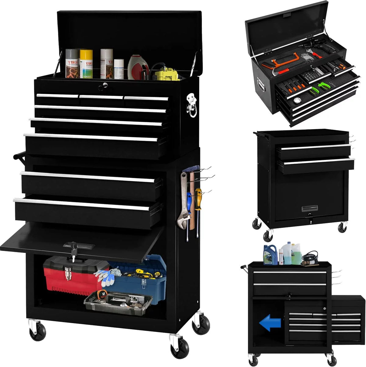 Black 8 Drawer Rolling Metal Tool Chest H538819