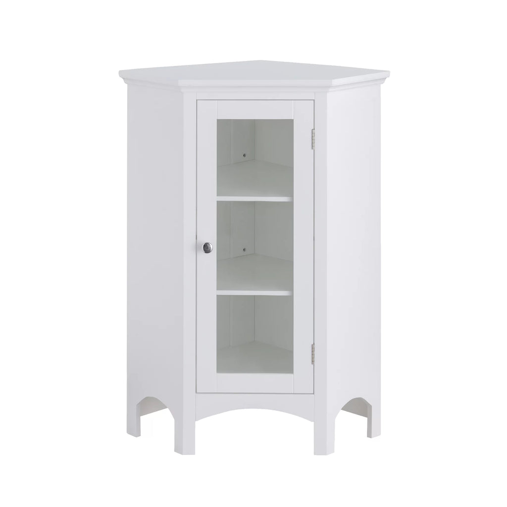 Wooden Corner Floor Cabinet with Glass Door White L173004