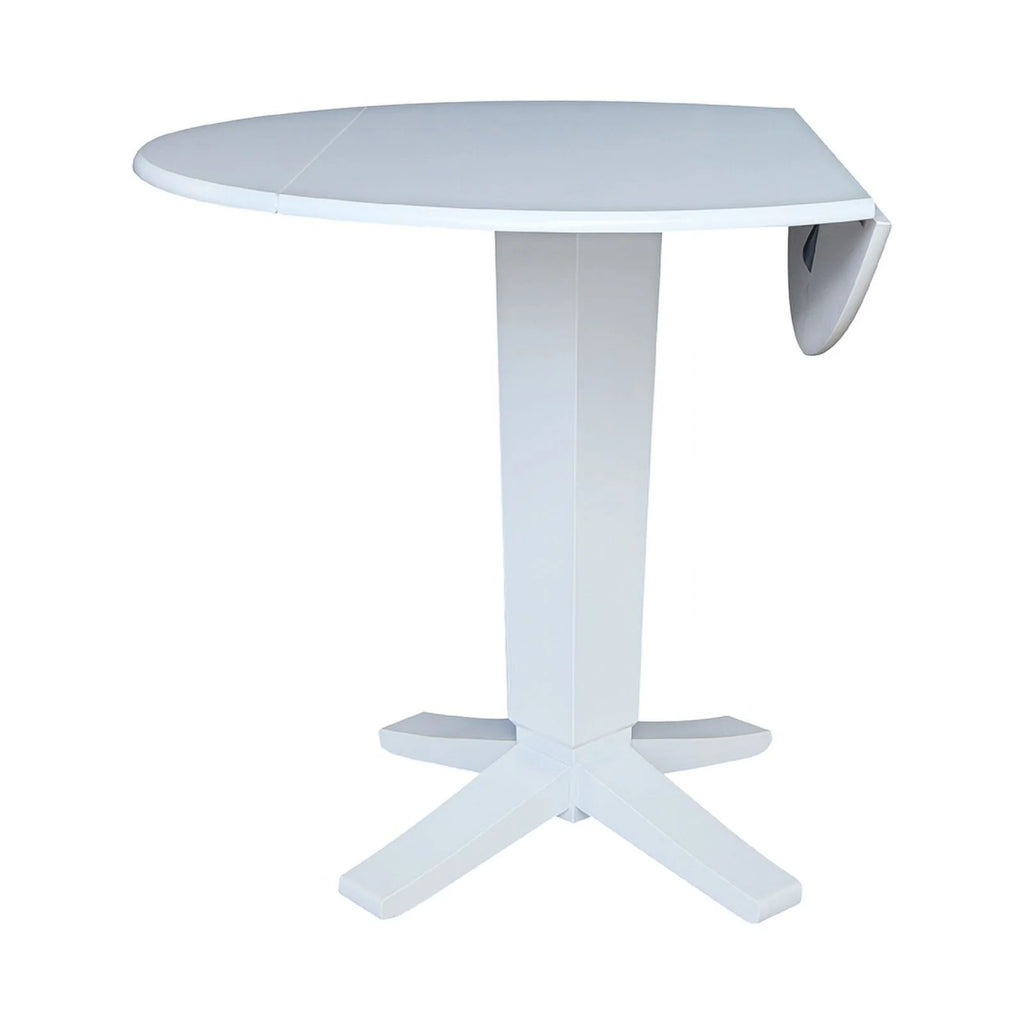 42" Round Solid Wood Dual Drop Leaf Pedestal Dining Table in White I557