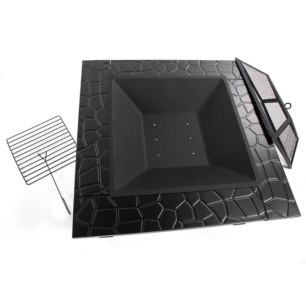 32 Wood Burning Fire Pit with Screen Lid and Poker, Black I593