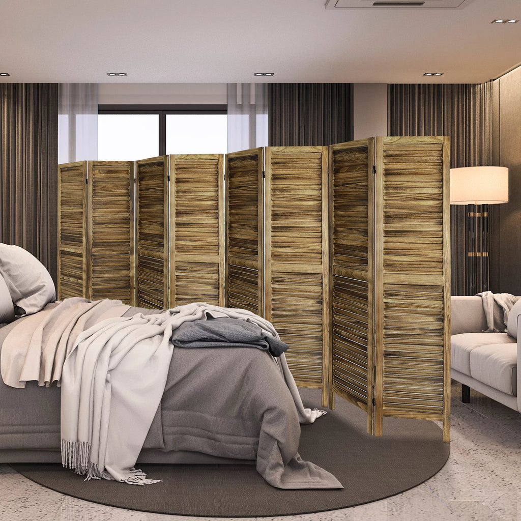 8 Panel Folding Room Divider Privacy Screen 5.6Ft Tall Brown V28880