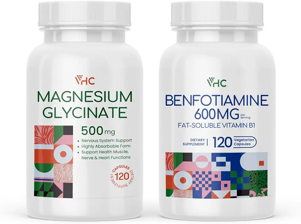 Magnesium Glycinate 500mg Benfotiamine 600mg 120 Veggie Caps Supplement Q990