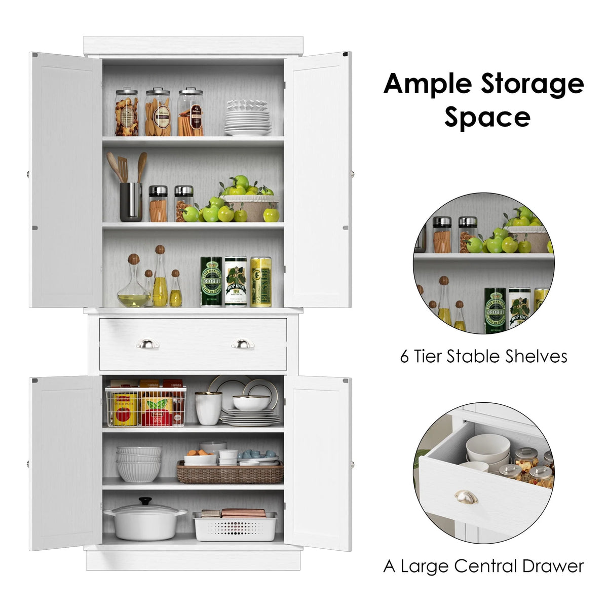 White Tall Kitchen Pantry with 4 Doors K77152