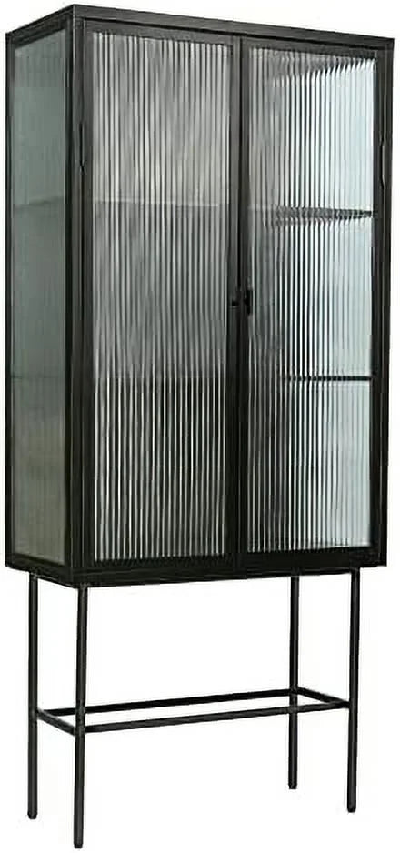 Black Fluted Glass Cabinet with Removable Shelves V26938