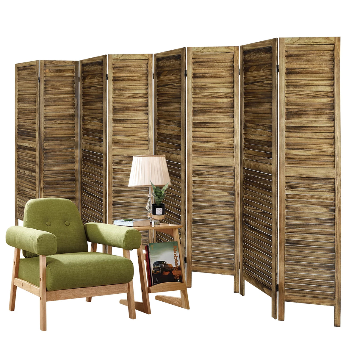 8 Panel Folding Room Divider Privacy Screen 5.6Ft Tall Brown V28880
