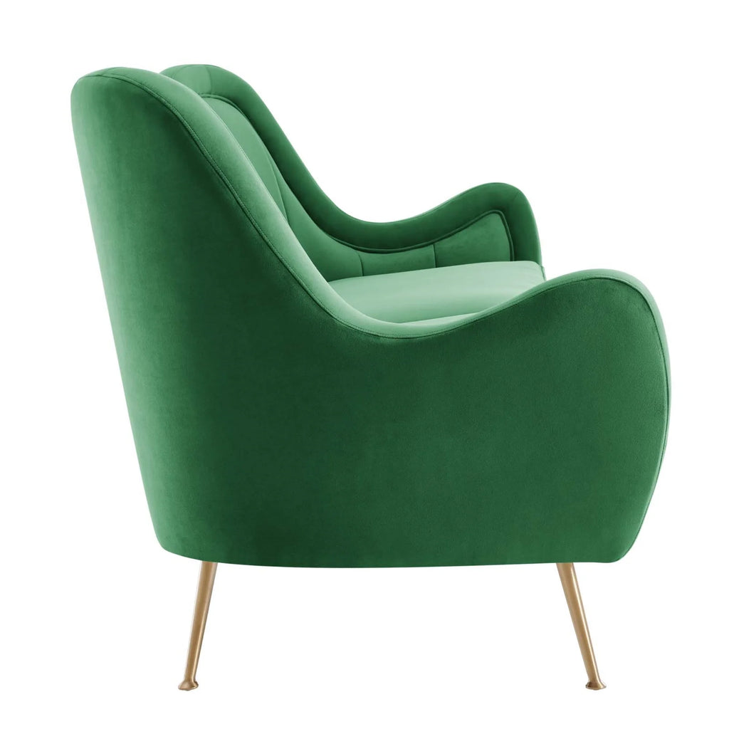 Velvet and Stainless Steel Sofa in Emerald Green T1380