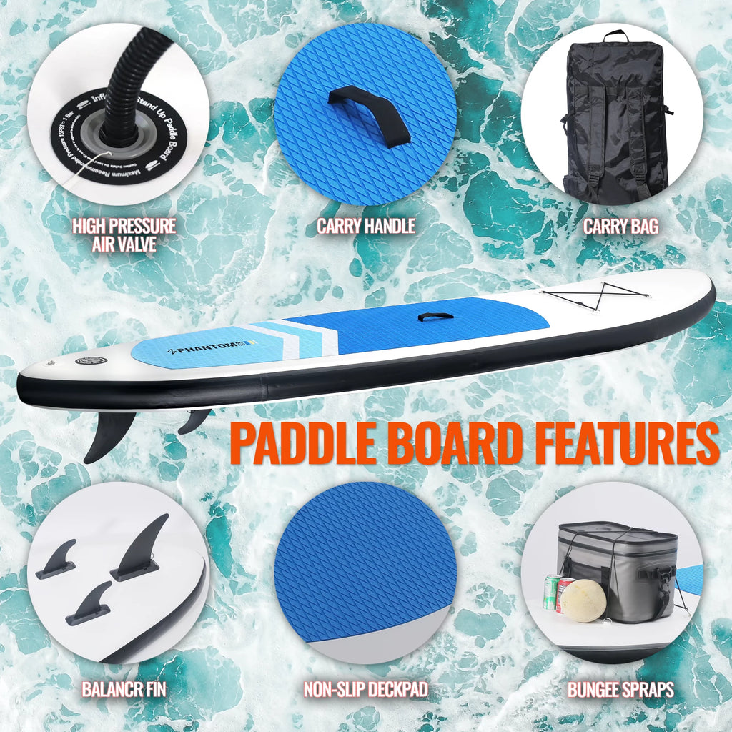 Inflatable Stand Up Paddle Board with Backpack, Non-Slip Deck, Leash, Paddle and Pump (Blue/Teal) V200