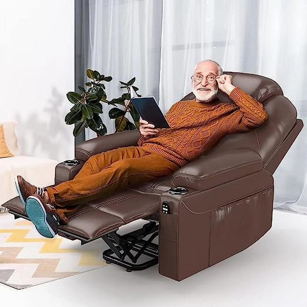 Brown Dual Motor Power Lift Recliner with Massage and Heat H679