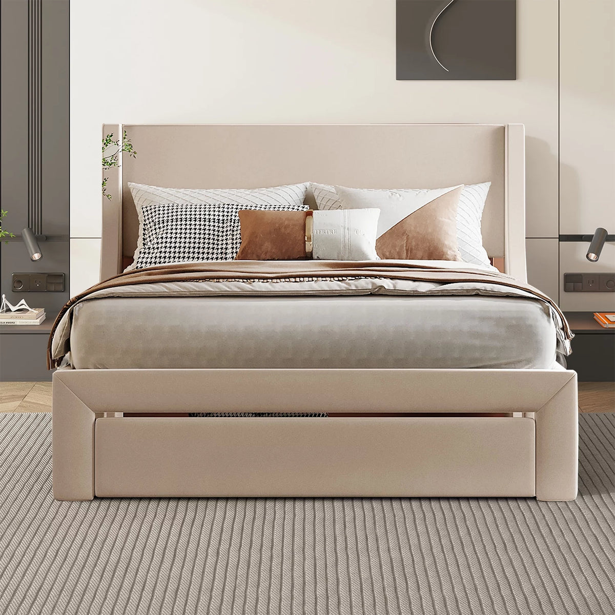 Full Size Velvet Upholstered Platform Bed with Drawer B918207