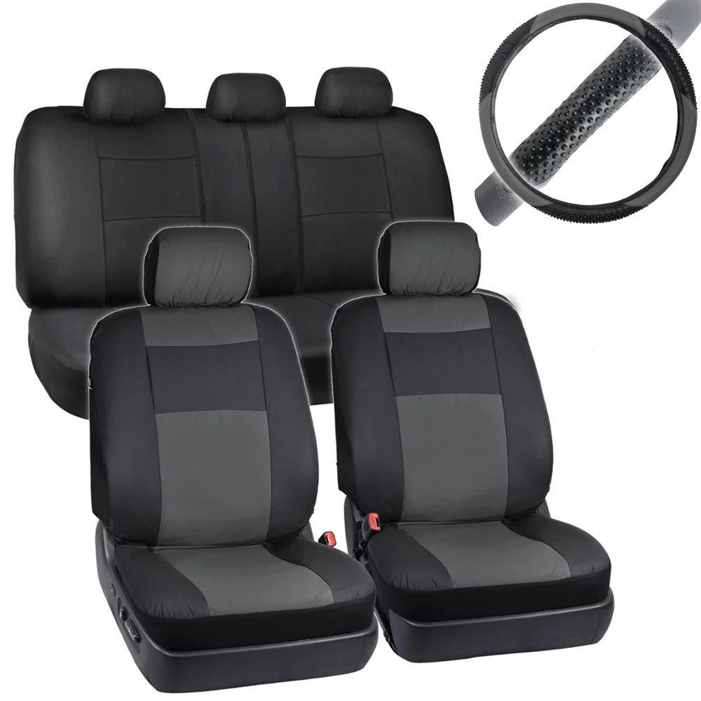 2-Tone PU Leather Car Seat Covers with Steering Wheel Cover N1682