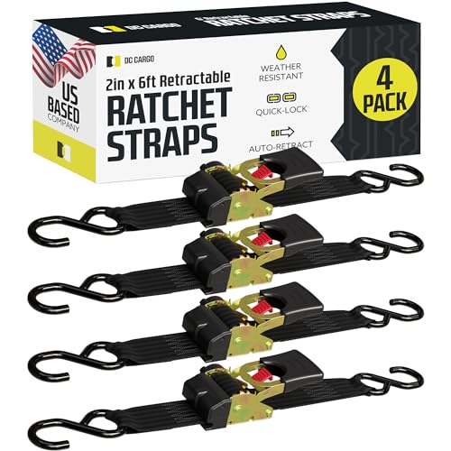 2 Pack Black Retractable Ratchet Straps T787849