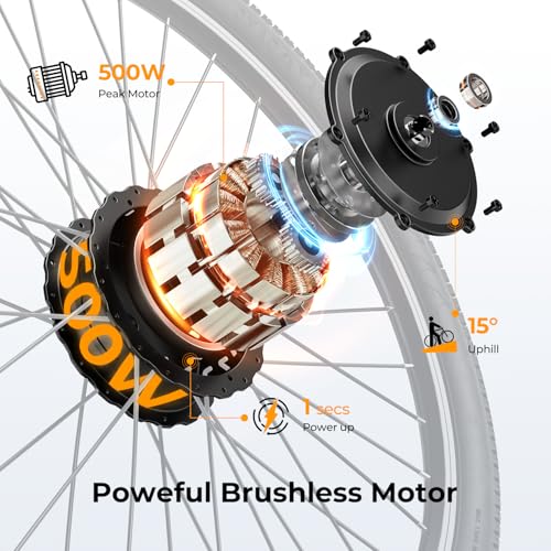 Electric Bike with 500W Motor, 360Wh Battery, 7-Speed, 26" Tires W916130