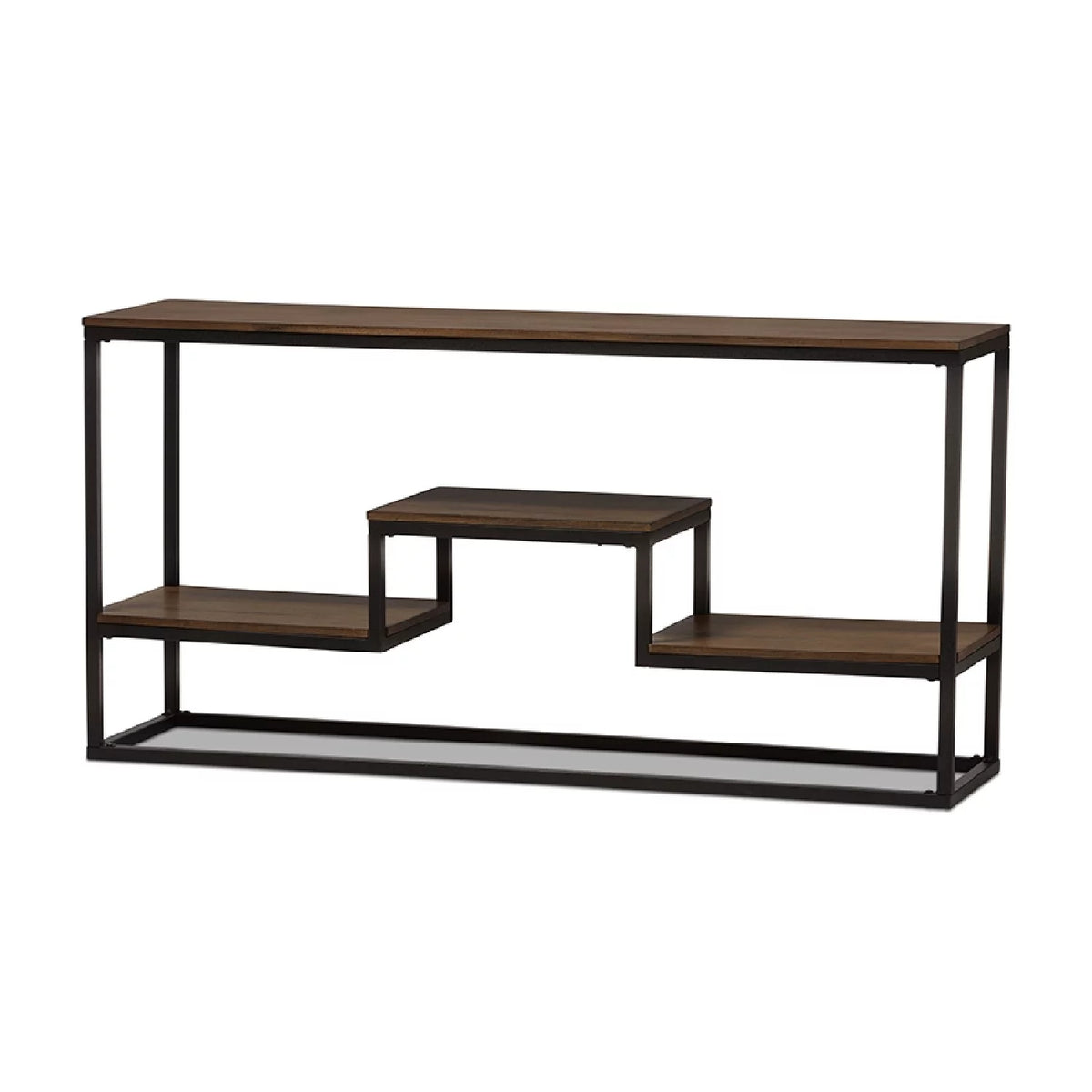 Antique Black Metal Distressed Wood Console Table G3854