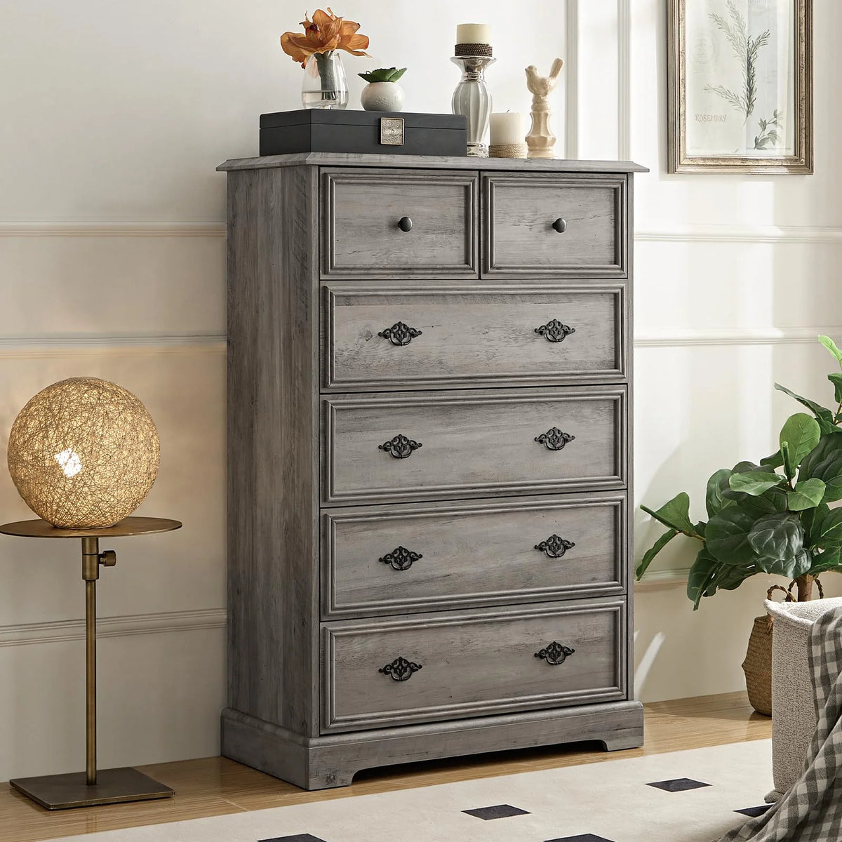 Grey 6 Drawer Wood Dresser E6096