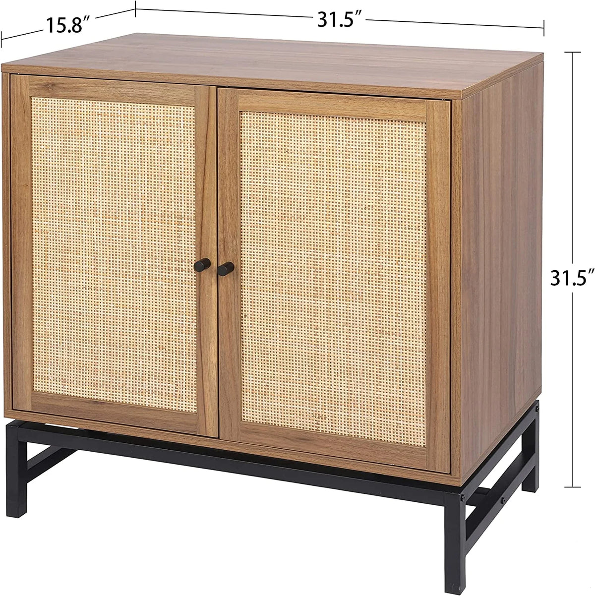 Beige Rattan Storage Cabinet with 2-Tier Shelf X128434