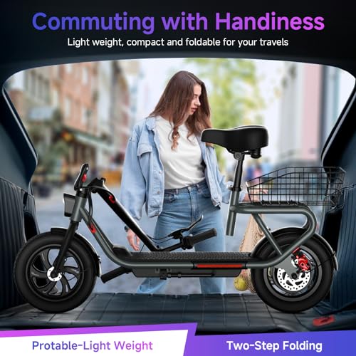 Electric Scooter with Seat, 12" Pneumatic Tire, Foldable P70475