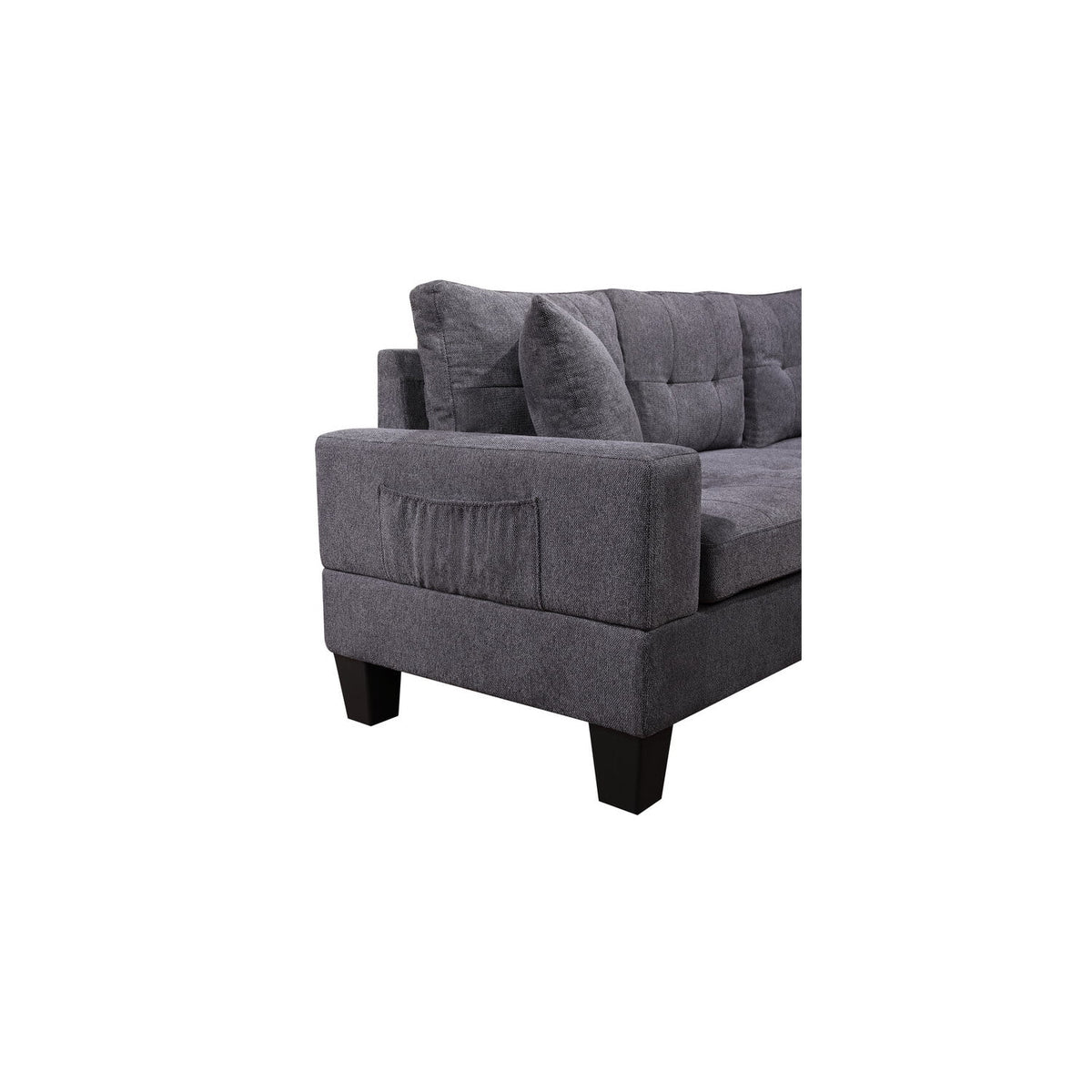 Dark Gray Woven Fabric Sectional with Charging Ports Cupholders E5686