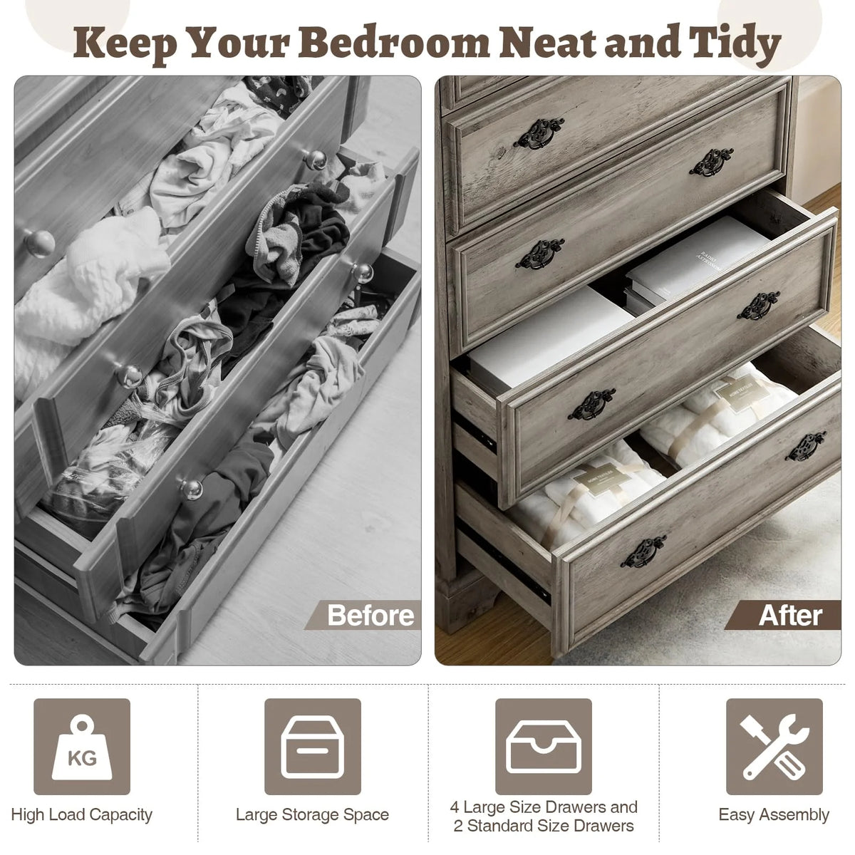 Grey 6 Drawer Wood Dresser E6096