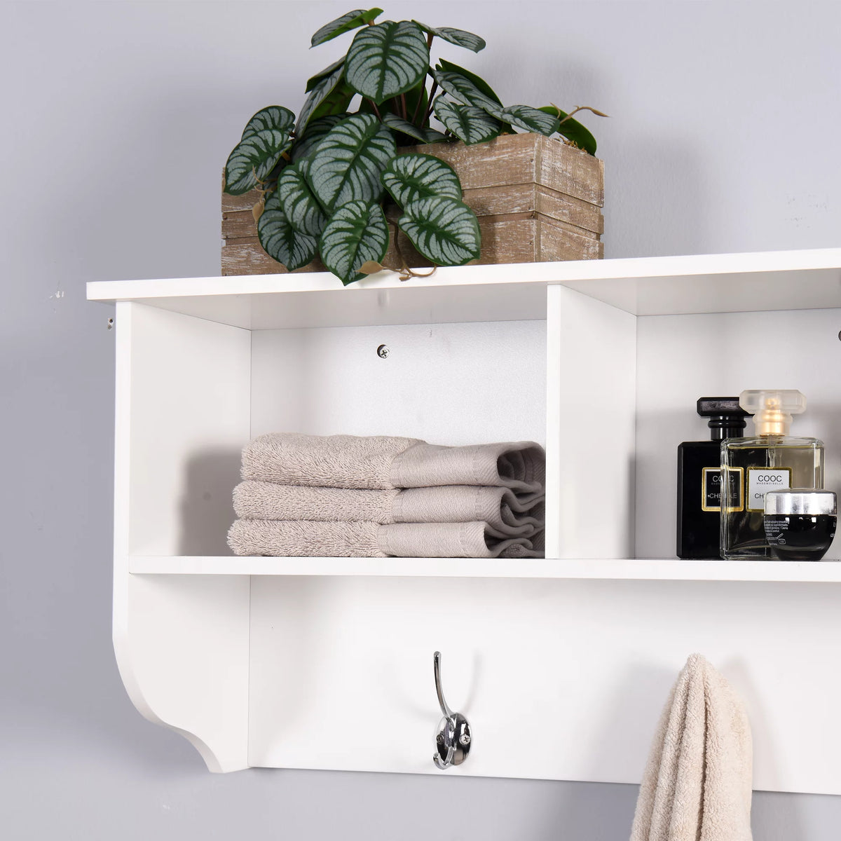 White Wall Mounted Coat Rack with 4 Dual Hooks H973835