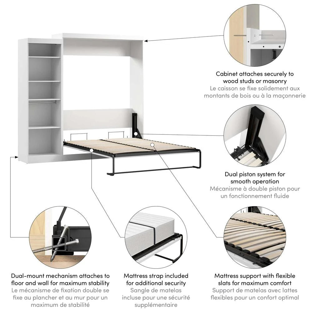 Queen Murphy Bed with Closet Organizer in White F681574