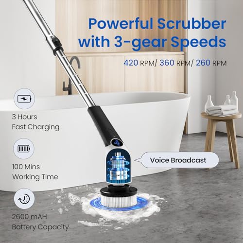 Cordless Electric Spin Scrubber with 8 Replaceable Brush Heads F770