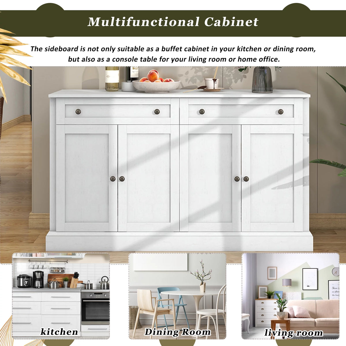 Antique White Kitchen Sideboard Buffet Cabinet with 2 Drawers & 4 Doors S78538