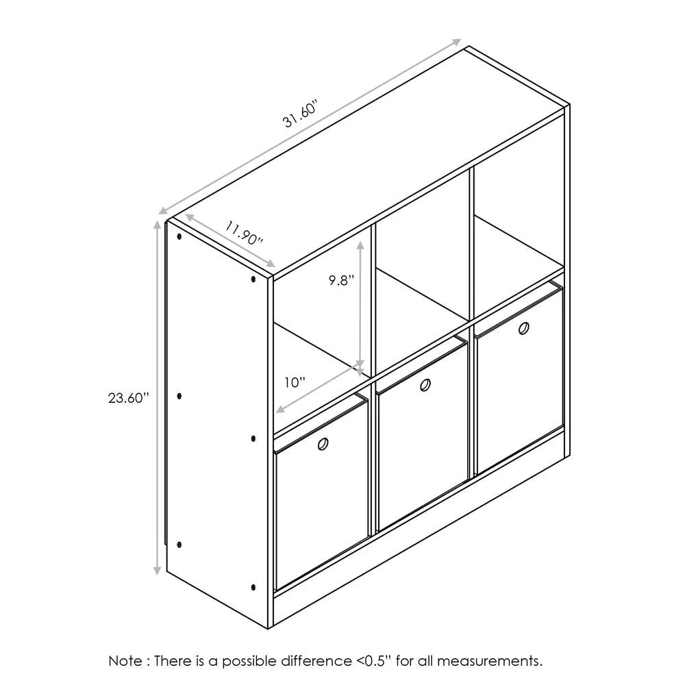 6 Cube Storage Organizer Bookcase with Bins M5448